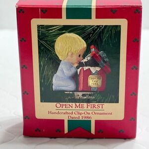Vintage 1986 Hallmark Keepsake Open Me First Clip On Christmas Tree Ornament